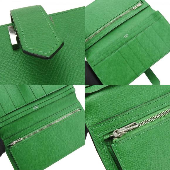Hermes Long Wallet Bearn Soufflet Veau Epsom Bamboo Green Bi-fold Women's Men... - Picture 7 of 11